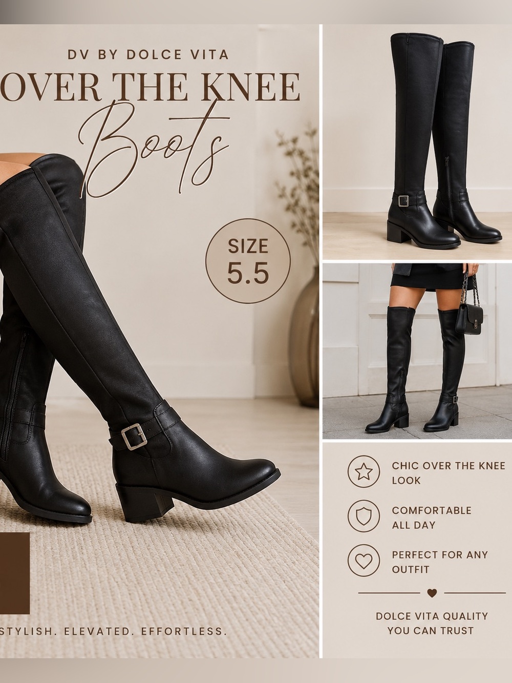 DV by Dolce Vita Black Over-The-Knee Buckle Boots